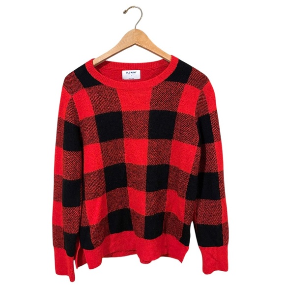 Old navy red black checkers sweater M - Picture 1 of 4